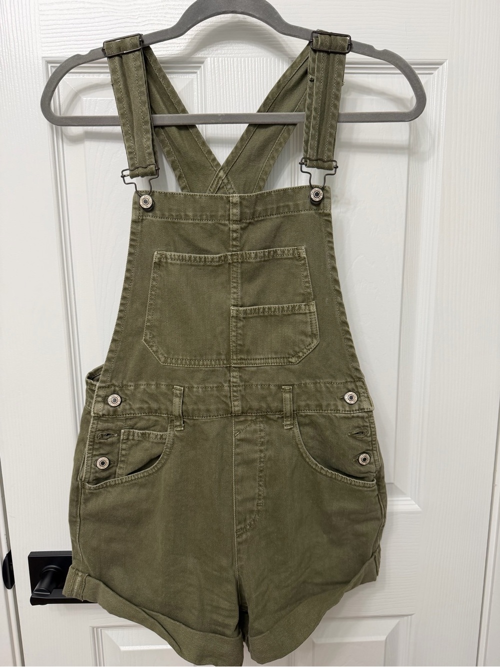 Free People Olive Green Short Ziggy Overalls